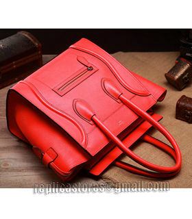 Celine Mini 30cm Orange Red Litchi Pattern Leather Tote Bag-4