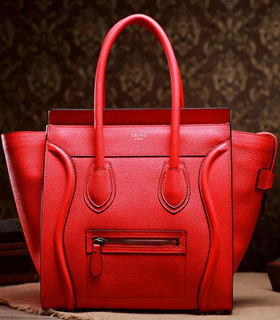 Celine Mini 30cm Orange Red Litchi Pattern Leather Tote Bag