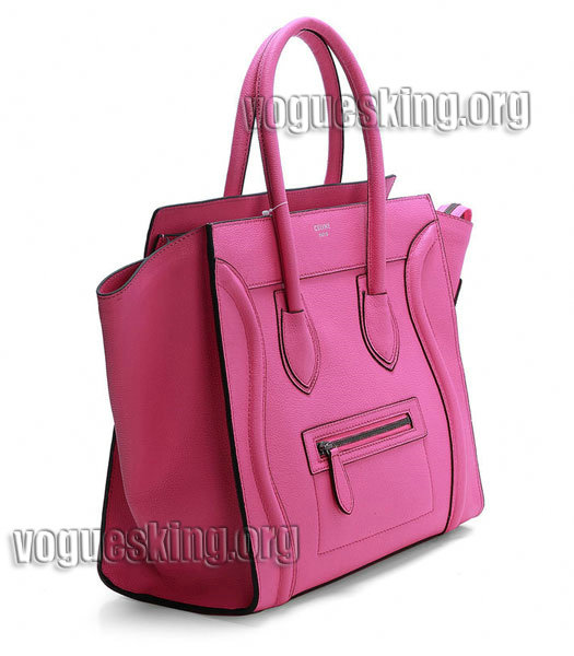 Celine Mini 30cm Pink Litchi Pattern Imported Leather Medium Tote Bag-1