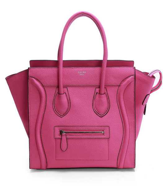 Celine Mini 30cm Pink Litchi Pattern Imported Leather Medium Tote Bag