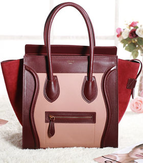 Celine Mini 30cm Pink/Wine Red Leather With Dark Red Suede Tote Bag