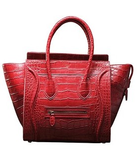 Celine Mini 30cm Red Croc Veins Leather Tote Bag