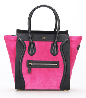 Celine Mini 30cm Sakura Pink Suede With Black Leather Tote Bag