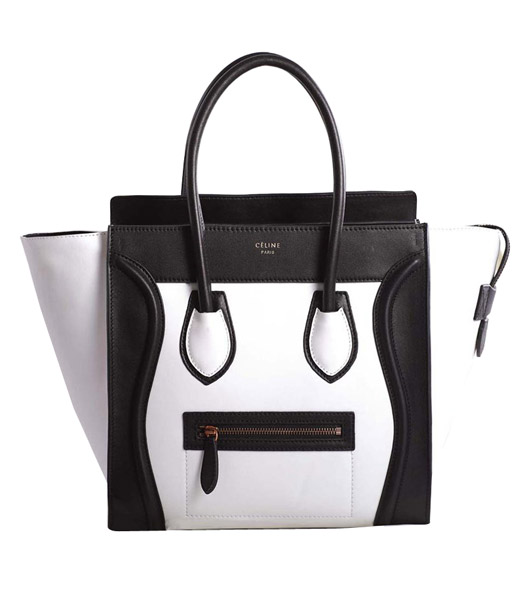 Celine Mini 30cm White/Black Original Leather Tote Bag