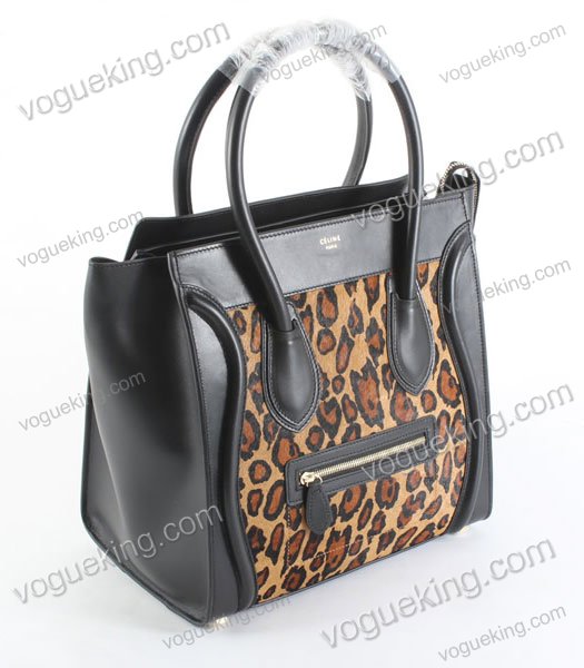 Celine Mini 33cm Large Tote Bag Apricot Leopard Pattern Leather With Black Calfskin-1