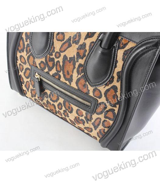 Celine Mini 33cm Large Tote Bag Apricot Leopard Pattern Leather With Black Calfskin-5