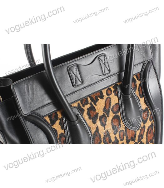 Celine Mini 33cm Large Tote Bag Apricot Leopard Pattern Leather With Black Calfskin-6