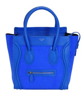 Celine Mini 33cm Large Tote Bag Blue Ferrari With Suede Leather