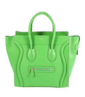 Celine Mini 33cm Large Tote Bag Green Calfskin With Lambskin Inside