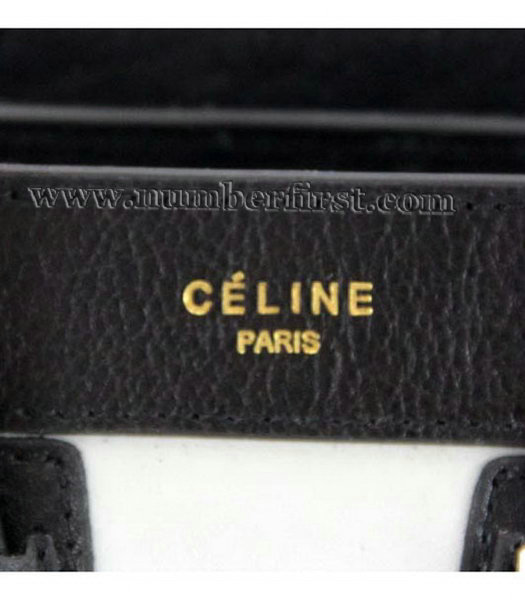 Celine Mini Boston Smile Tote Bag Black Calfskin Leather_White Suede Leather-3