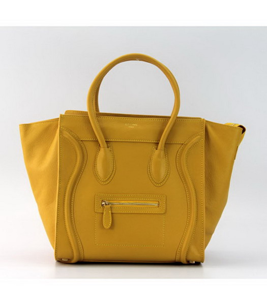 Celine Mini Boston Smile Tote Bag Yellow Calfskin Leather_White Suede Leather