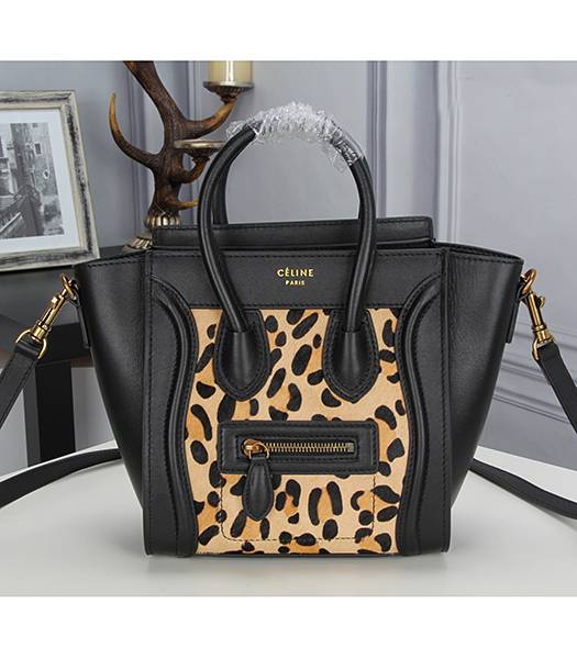 Celine Nano 20cm Small Tote Bag Leopard Pattern Black Leather