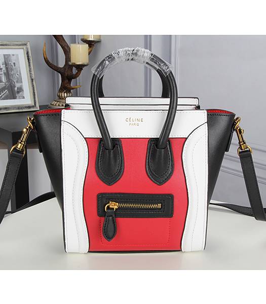 Celine Nano 20cm Small Tote Bag Red&White&Black Leather