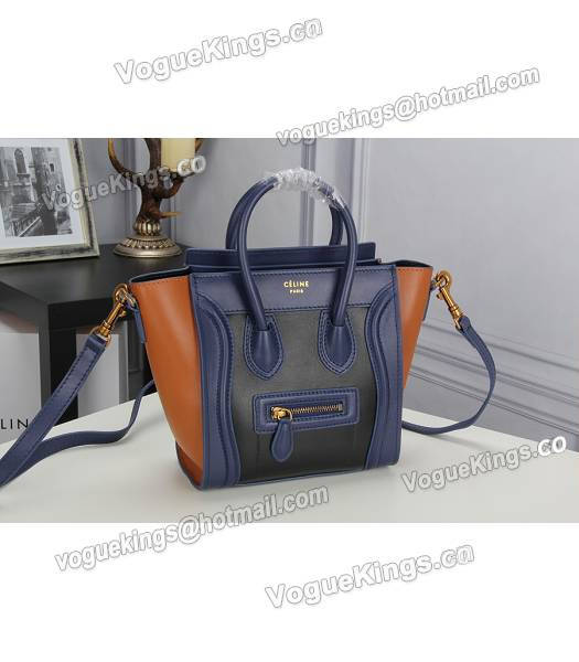 Celine Nano 20cm Small Tote Bag Sapphire Blue&Black&Earth Yellow Leather-1
