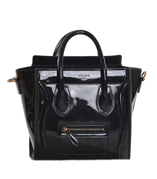 Celine Nano 20cm Small Tote Handbag Black Patent Leather