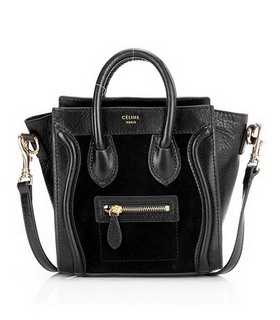 Celine Nano 20cm Small Tote Handbag Black Suede With Leather