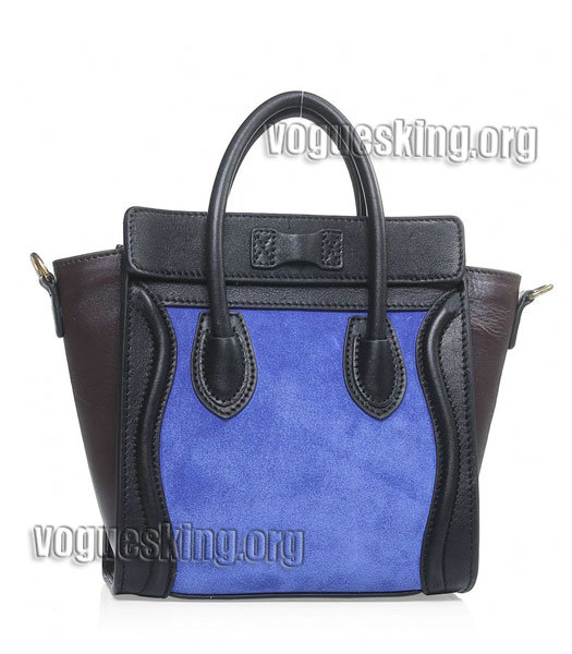 Celine Nano 20cm Small Tote Handbag Blue Suede With Black/Light Coffee Original Leather-2