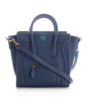 Celine Nano 20cm Small Tote Handbag Dark Blue Leather