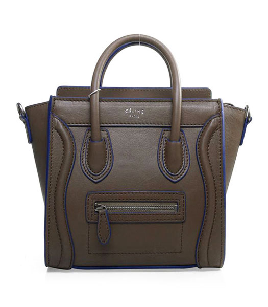 Celine Nano 20cm Small Tote Handbag Khaki Imported Leather With Blue Side