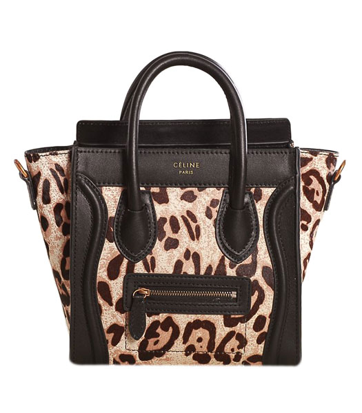 Celine Nano 20cm Small Tote Handbag Leopard Pattern With Black Leather
