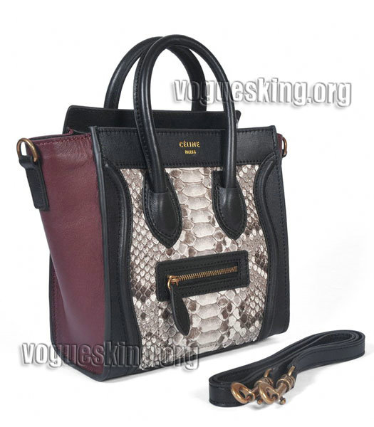 Celine Nano 20cm Small Tote Handbag Offwhite Snake Veins With Black/Wine Red Original Leather-1