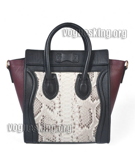 Celine Nano 20cm Small Tote Handbag Offwhite Snake Veins With Black/Wine Red Original Leather-2