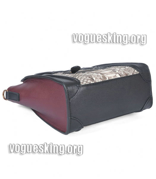 Celine Nano 20cm Small Tote Handbag Offwhite Snake Veins With Black/Wine Red Original Leather-3