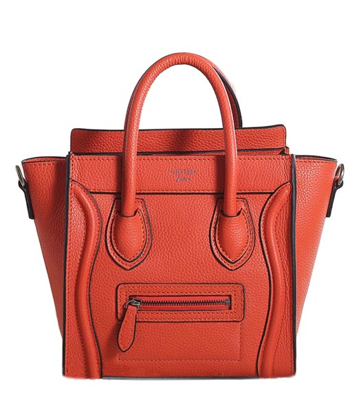 Celine Nano 20cm Small Tote Handbag Orange Litchi Pattern Leather