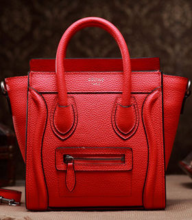 Celine Nano 20cm Small Tote Handbag Orange Red Litchi Pattern Leather