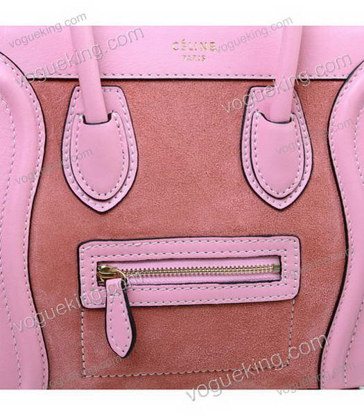 Celine Nano 20cm Small Tote Handbag Peach Suede With Pink Leather-4
