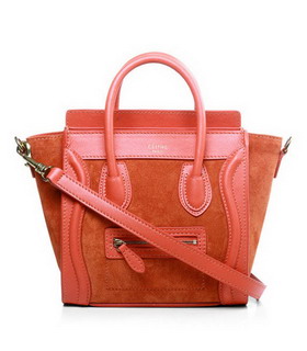 Celine Nano 20cm Small Tote Handbag Red Suede With Leather