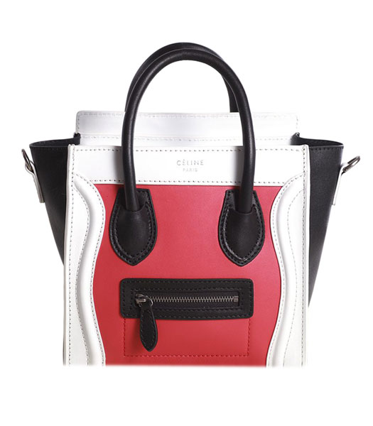 Celine Nano 20cm Small Tote Handbag Red/White/Black Original Leather