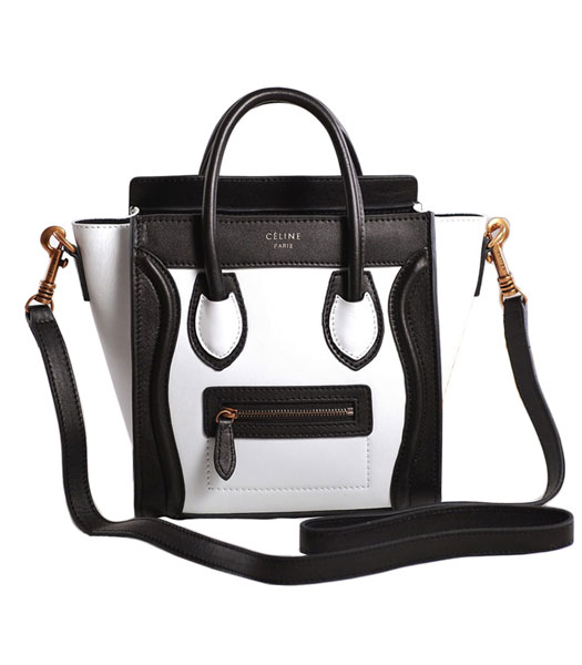 Celine Nano 20cm Small Tote Handbag White/Black Original Leather