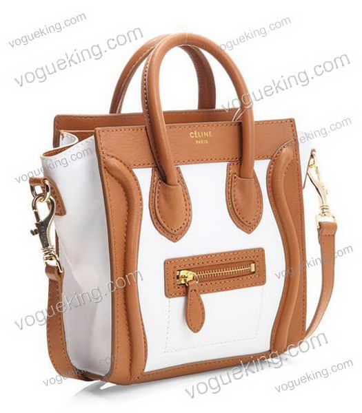 Celine Nano 20cm Small Tote Handbag White Leather With Apricot Leather-1