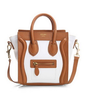 Celine Nano 20cm Small Tote Handbag White Leather With Apricot Leather