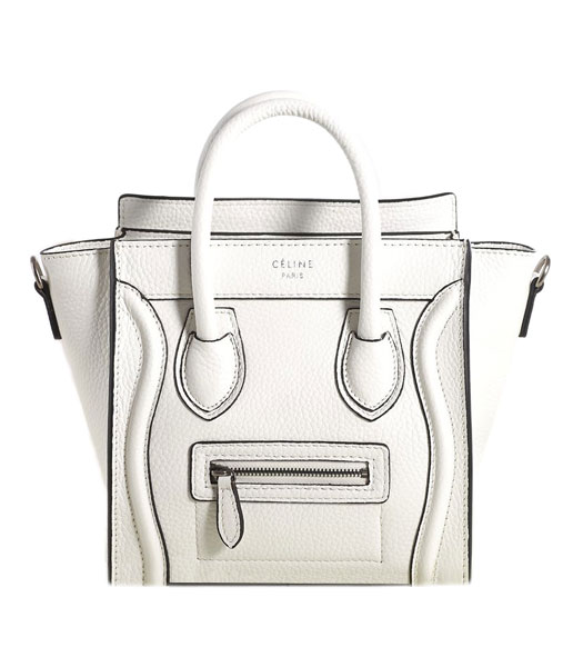 Celine Nano 20cm Small Tote Handbag White Litchi Pattern Leather