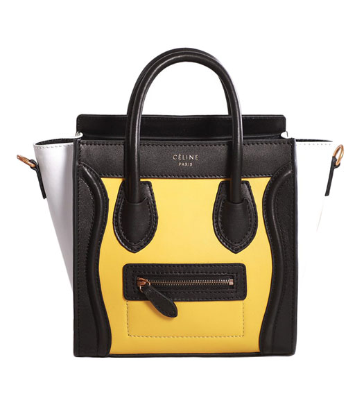 Celine Nano 20cm Small Tote Handbag Yellow/Black/White Original Leather
