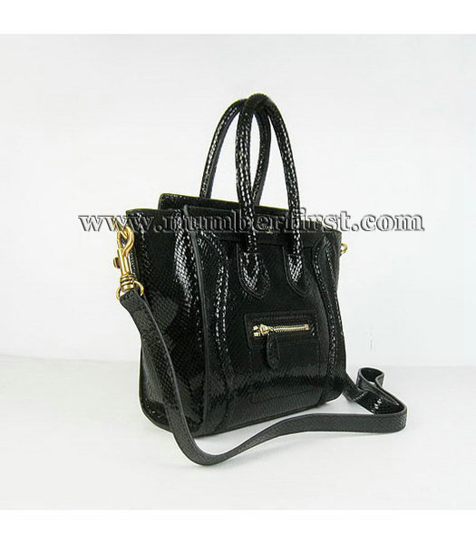 Celine New Fashion Tote Messenger Bag Black Snake Veins Leather-1