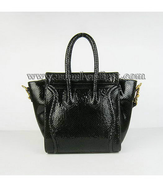 Celine New Fashion Tote Messenger Bag Black Snake Veins Leather-2