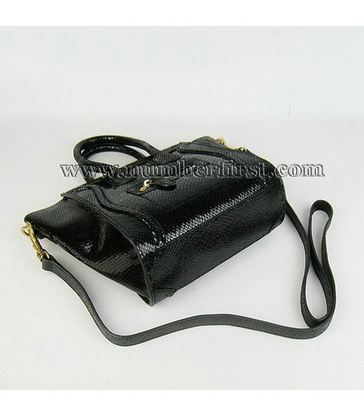 Celine New Fashion Tote Messenger Bag Black Snake Veins Leather-3