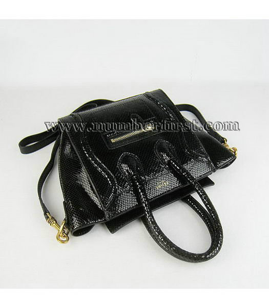 Celine New Fashion Tote Messenger Bag Black Snake Veins Leather-4