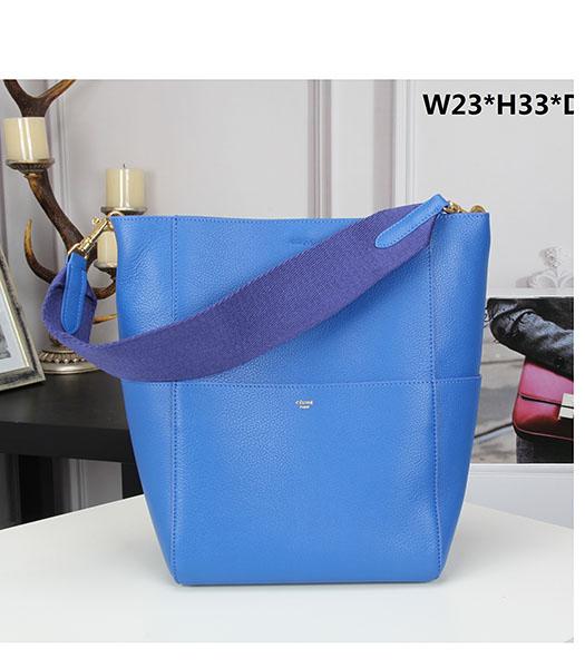 Celine New Style Electric Blue Goat Grain Leather Shoulder Bag