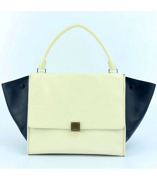 Celine Offwhite Leather with Dark Blue Square Bag Lambskin Leather Lining 