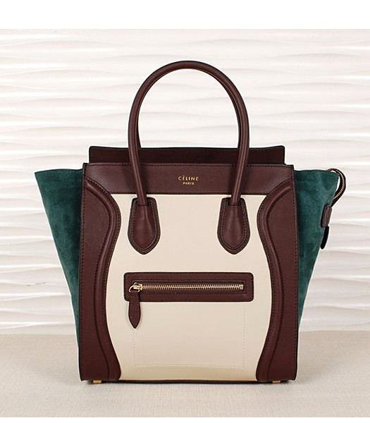 Celine Original Leather Mini 30cm Tote Bag In White/Wine Red/Green