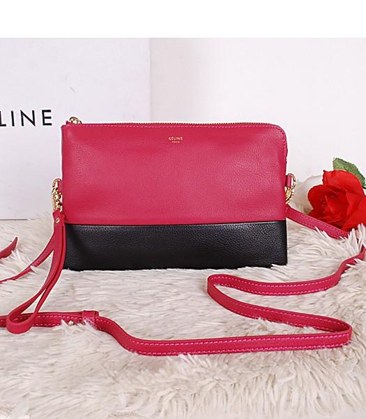 Celine Original Leather Shoulder Bag 5924 In Rose Red/Black