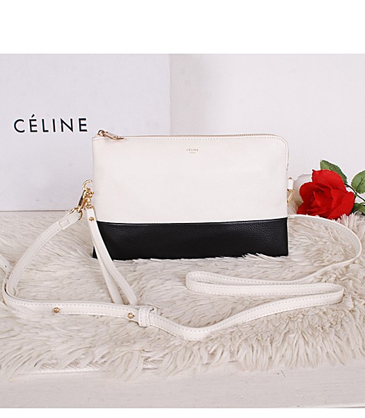 Celine Original Leather Shoulder Bag 5924 In White/Black