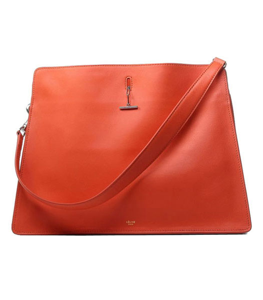 Celine Peach Imported Leather Large Shoulder Bag