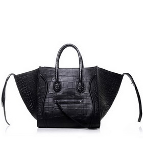 Celine Phantom Square Bags Black Croc Veins Imported Leather