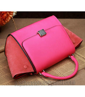 Celine Pink Litchi Pattern/Suede Leather Mini Stamped Trapeze Bag-4