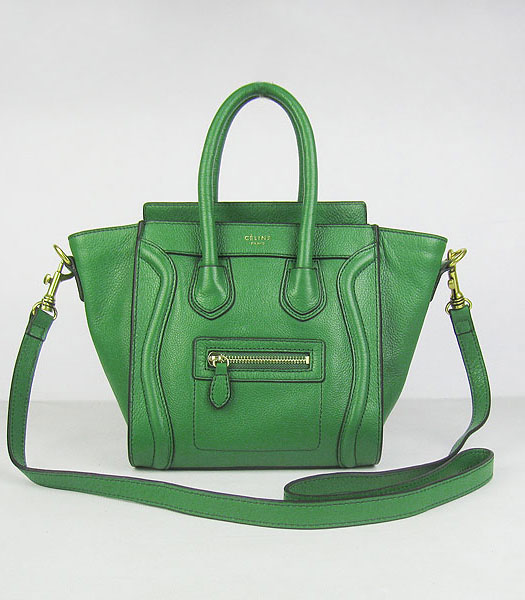Celine Small Boston Smile Tote Messenger Bag Green Calfskin Leather
